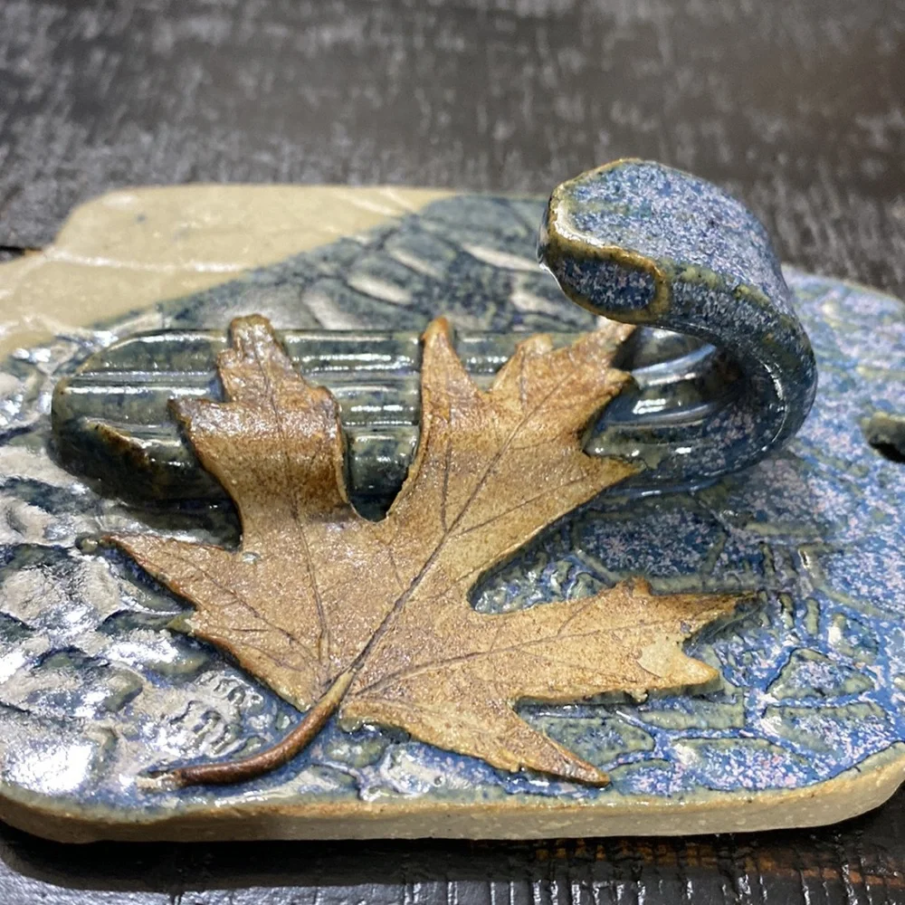 Ceramic Leaf Wall Hook - Blue and Brown!